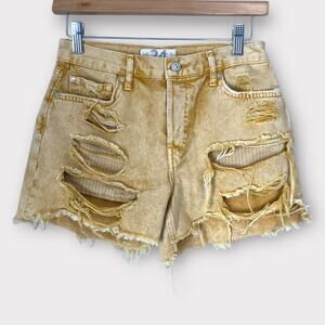 We The Free Free People Mineral Wash Distressed Mustard Hight rise short 24